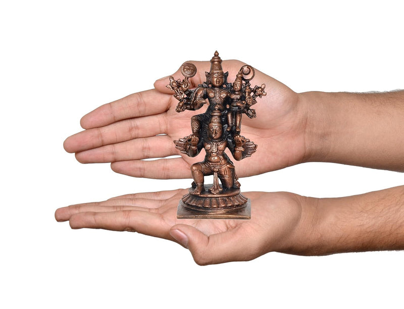 Copper Lord Vishnu with Devi Lakshmi On Garuda Decorative Showpiece Copper Murti (Height 5 Inch)