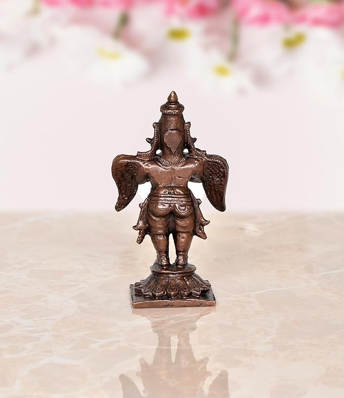 Copper Garun Bhagwan Standing Garuda Idol Statue for Home Decor (Height 3 Inch)