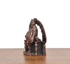 Copper Shirdi Sai Baba idol, side profile, ornate arched frame with textured details