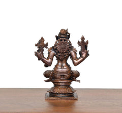 Varahi deity figurine, eight arms raised, seated, bronze-copper tone, base included