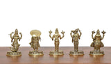 Brass Dashavatara figurines viewed from the side, on patterned round bases