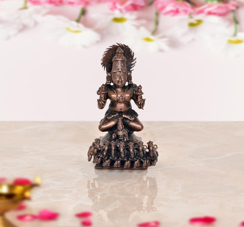 Copper Lord Surya Dev Rath Idol with Seven Horse for Pooja Mandir Gift Decoration Showpiece (Height 4 Inch)