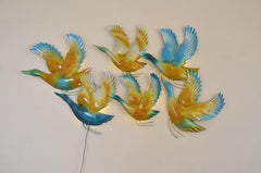 Six flying birds wall decor with blue and gold wings, unlit LED