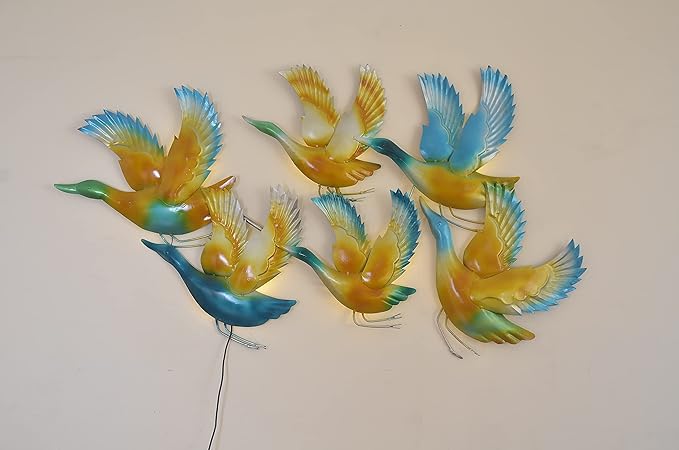 Iron Six Flying Birds Wall Decor With LED lights (Height: 28 Inches)
