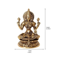 Brass Lakshmi Maa statue, height 9.5 in and width 6 in, seated on lotus base