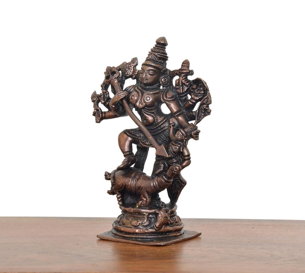 Copper Goddess Mahishasura Mardini Devi Murti (Height : 5 inch) Study Setting