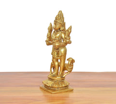 Golden brass Shri Kaal Batuk Bhairava idol, side view with detailed ornaments