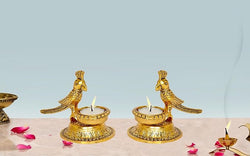 Metal Parrot Lamp Pair Statue (Set of 2) Diya Animal & Bird Diya Figure Home Decor Height- 4 Inches