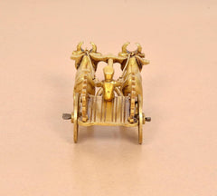 Brass double-bull cart showpiece, rear view with platform and reins detail