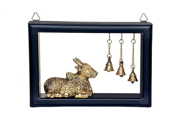 Brass Shiv Nandi Idol Statue Wall Hanging Temple Showpiece Multicolour (Height: 9" Inches) Entryway Setting