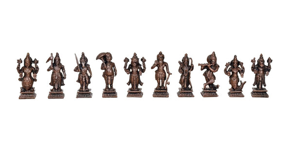 Vishnu Dashavatar Statue Idol for Home Decor Temple Pooja Idol Color-Copper (Height: 6 CM)