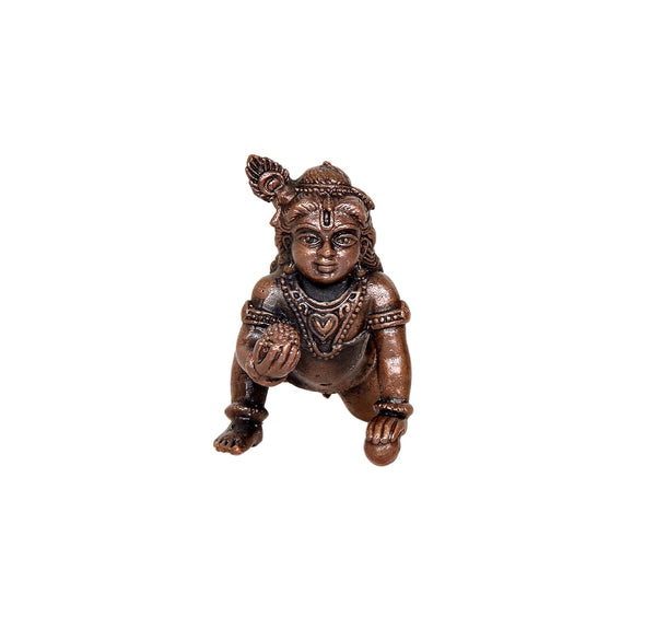 Copper Lord Bal Gopal Krishna Laddu Gopal Idol Statue | Pooja Home Decor Mandir | (Height 2 Inch) Entryway Setting