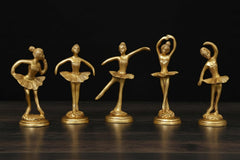 Brass ballerina figurines, 5-piece set, each dancer posed in a different step