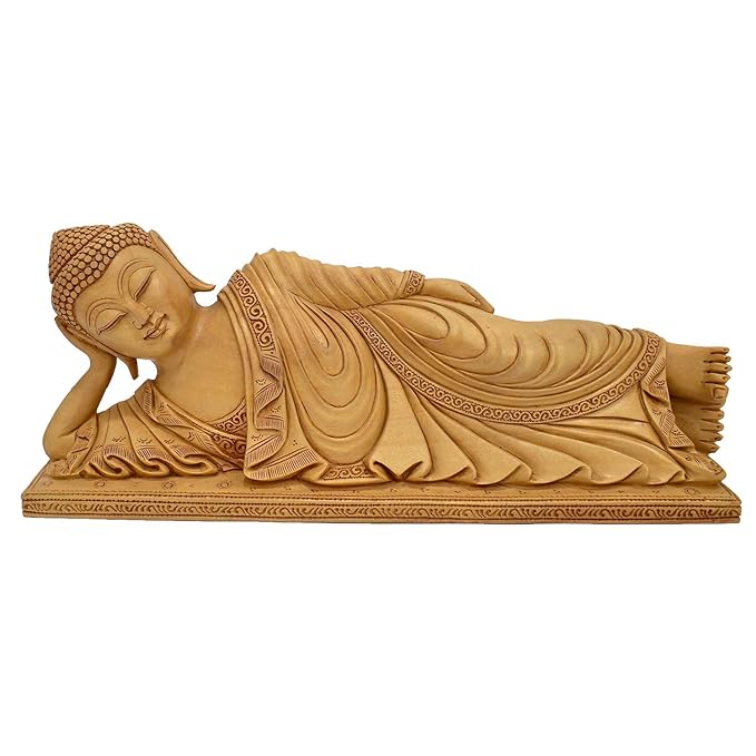 Handcrafted Fengshui 12.5" Kadamba Wood Carved Buddha Decorative Showpiece