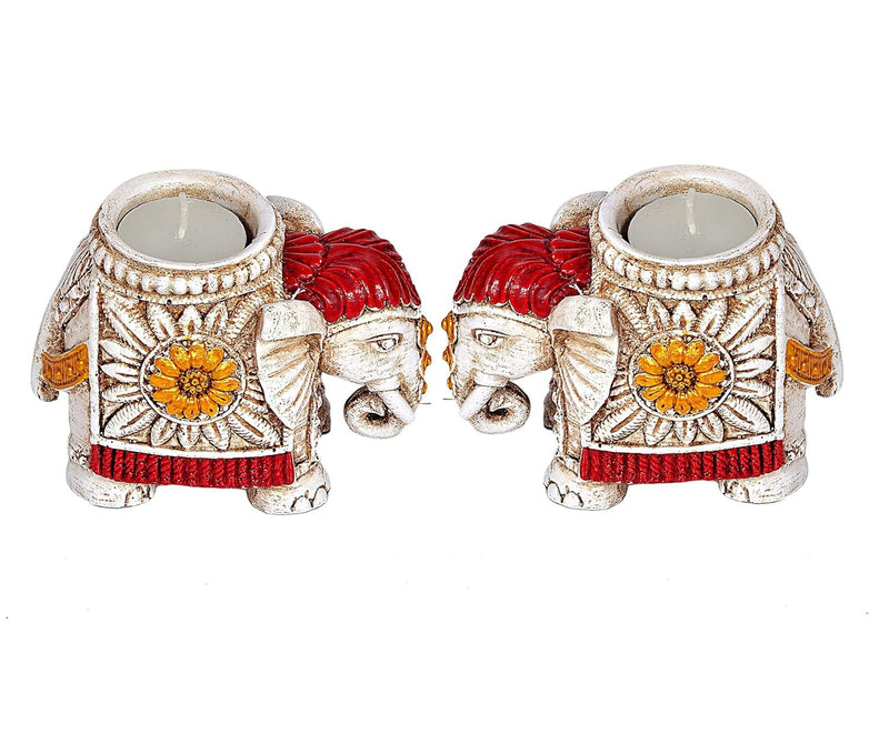 Resin Tea Light Candle Holder Elephant 2 pcs Set (Height: 3.5 Inches)