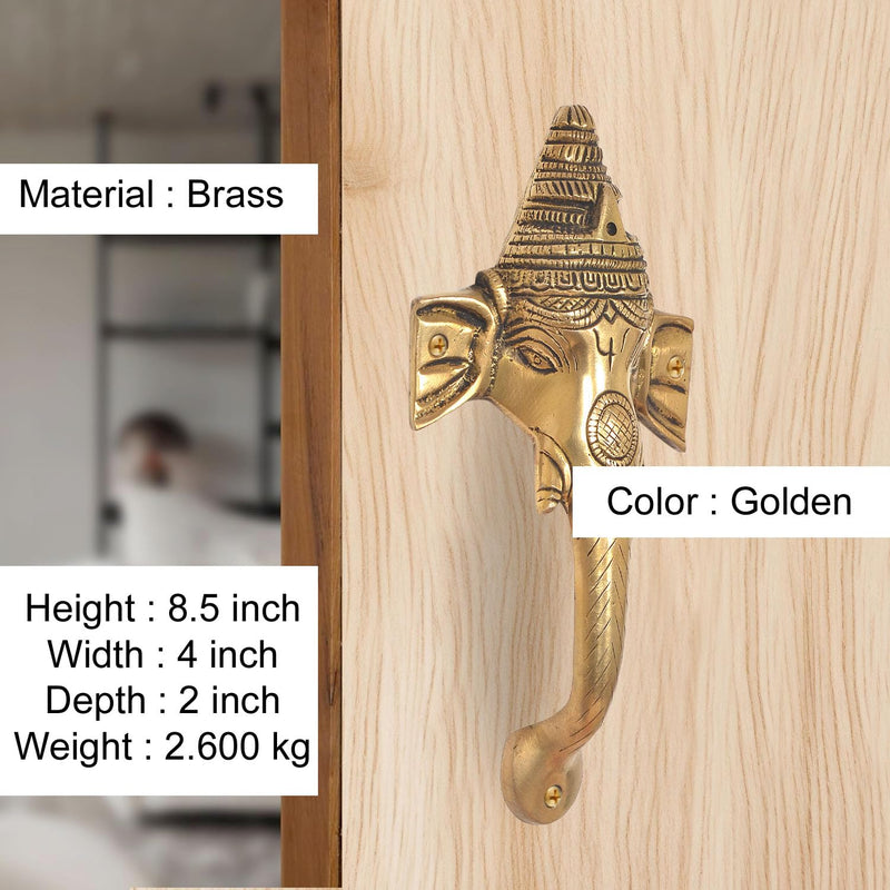 Brass Ganesha Face Door Handle Pair (Pack of 2) (Height : 8.5 inch)