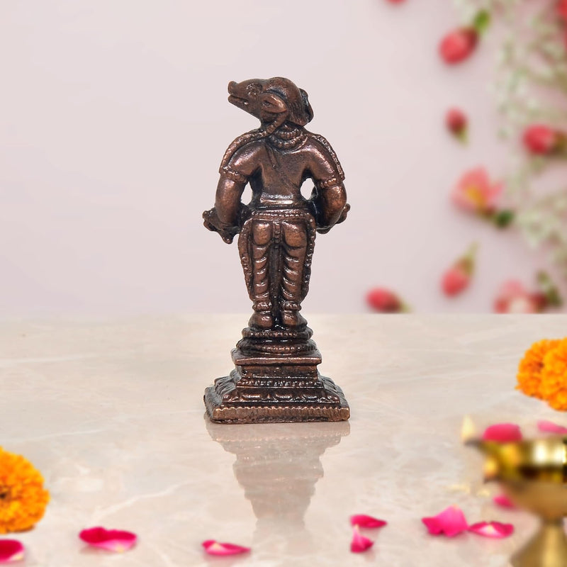 Copper Hayagreeva Avatar of Vishnu Statue (Height: 2.5 inch)