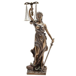 Resin Justice Lady Blind Folded Idol Nyay Murti Figurine Sculpture Office Home Court Golden Height 9.8 Inches