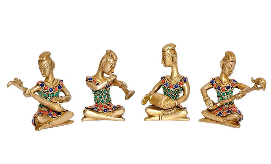 Brass Musicians Band Ladies in Brass Showpiece for Home and Office Decor (Set of 4) (Height : 4 inch)