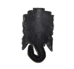 Ganesha metal wall mask back view, dark textured finish with hanging loop