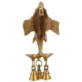 Rückansicht Messing-Ganesh-Wanddeko mit drei Diya-Tassen und Glocken