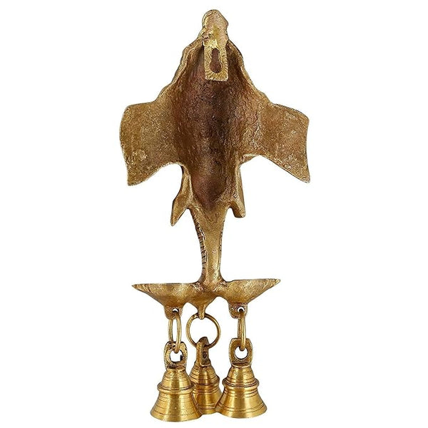 Brass Gansha Wall Hanging Puja Idol with Diyas and Bells 9.5 inch | Home Decor. Study Setting