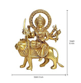 Messingfigur Maa Durga auf Löwe, Höhe 12 Zoll, Breite 9 Zoll
