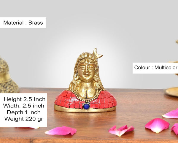 Brass Lord Adiyogi Shiva Idol (Height :2.5 inch) (Red) Entryway Setting