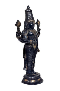 Brass Venkateswara Tirupati Balaji statue, side view with detailed crown and gold accents