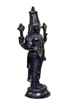 Brass Venkateswara Tirupati Balaji statue, side view with detailed crown and gold accents