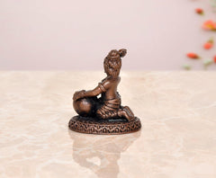 Copper Bal Gopal Krishna idol statue, opposite side view with detailed base pattern