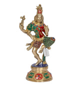 Ardhanarishvara Shiva-Parvati brass murti with multicolor painted torso and draped skirt