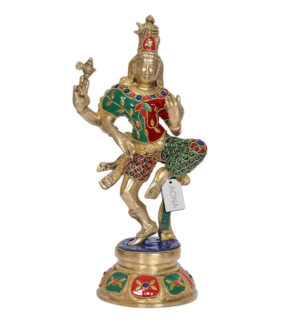 Brass Ardhanrishvara Shiva and Parvati Murti (Height: 12 Inches) Study Setting