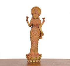 Superfine Brass Lakshmi standing murti, 8 inch, full view standing figure