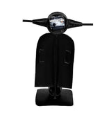 Black back view of scooter table topper with mounted clock face and black base