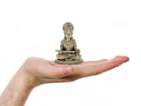 3-inch brass Maa Annapurna murti held in hand, seated goddess statue with halo