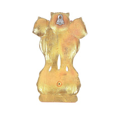 Gold metal Ashoka stambh wall decor back view with hanging slot and textured surface