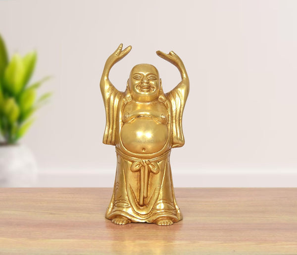 Brass Laughing Buddha Standing Statue Happy Man for Good Luck (Height :6.5 inch)