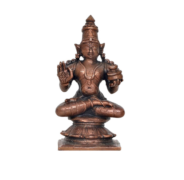 Copper Seated Dhanvantari Statue - Lord of Ayurveda Idol for Home Temple and Healing Decor and Pooja (Height 3.5 Inch)