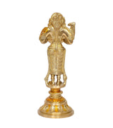Brass Deeplakshmi with parrot idol, front view, detailed standing figure on base