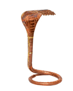 Copper naag Shivling pooja idol, angled hood with raised scale pattern