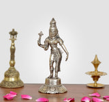 Brass Ardhanarishvara statue: Shiva-Parvati figure holding trident, 6 inch