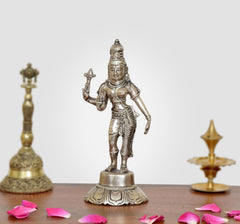 Brass Ardhanarishvara statue: Shiva-Parvati figure holding trident, 6 inch