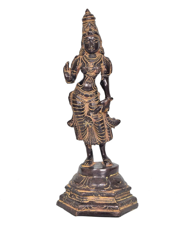 Brass Devi Uma Parvati Statue Hindu Goddess Parvati Idol for Home Temple, Spiritual Decor, and Religious Gifts (Height: 11 Inch)