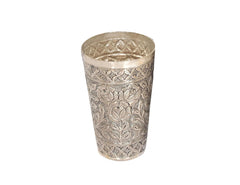 Single embossed German-silver cup with flower-and-leaf engraving, 4.5 in height