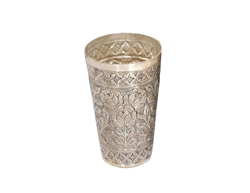 Brass Silver Plated Six Glass and One Tray for Home Kitchen (Height 4.5 Inch)