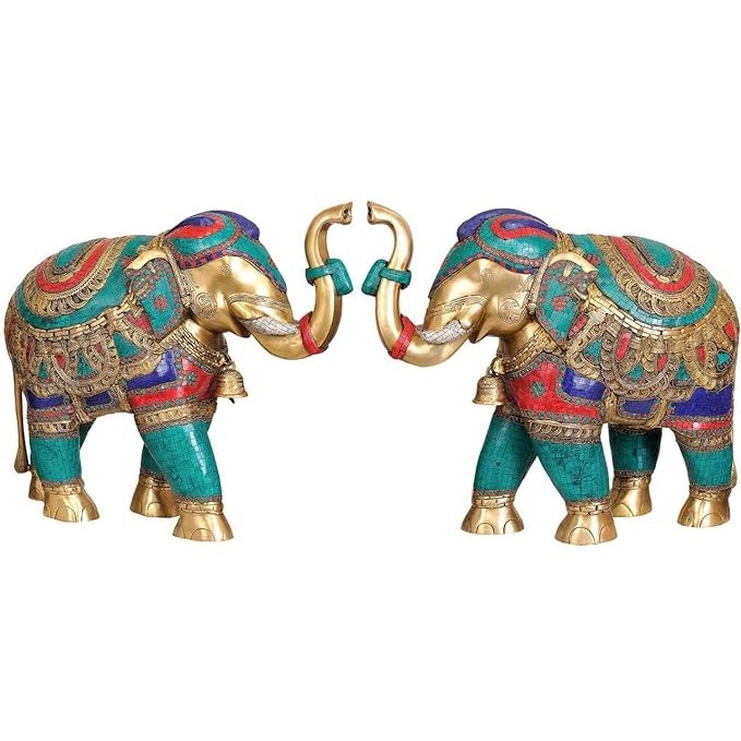 Brass Pair of Elephants Statues (Height 22 inches)