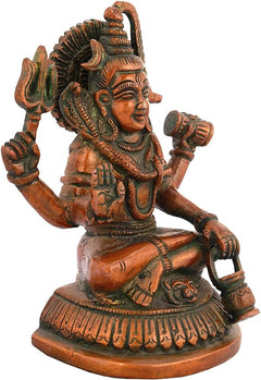 Brass Goddess Shiva statue seated cross-legged with decorative jewelry, 5.2 in