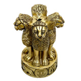 Brass Ashoka Stambh emblem memento, side view lion emblem with detailed base wheel