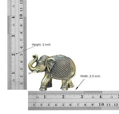 Bronze elephant figurine with ruler showing Height: 2 inch and Width: 2.5 inch